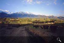 Village in front of the mountains